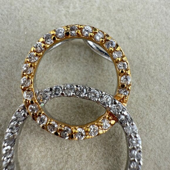 Two-Tone Sterling Silver Cubic Zirconia Interlocking Circle Pendant Necklace - Picture 3 of 6